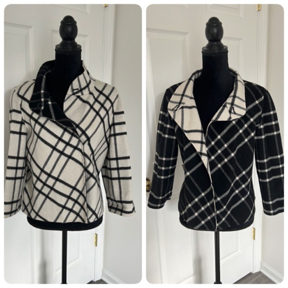 Wool reversible coat blazer white black Sz Medium